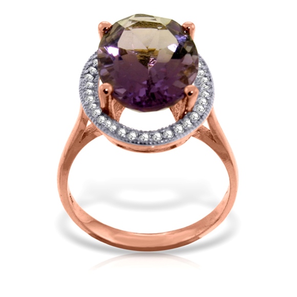 GOLD RING WITH NATURAL DIAMONDS & AMETHYST - Picture 2 of 5